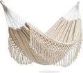 PNAEUT Double Hammocks for Outside Replacement Outdoor Tree Hammock for Indoor Patio Porch Garden (Tassel Beige Medium)