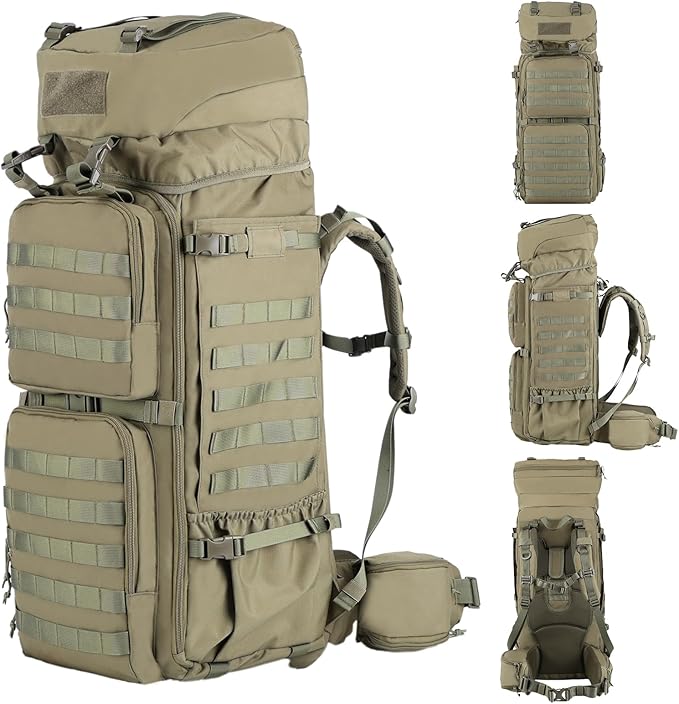 Zsearaymy 75L Hiking MOLLE Backpack with Internal Frame &amp Rain Cover for Tactical Camping Backpacking Survival Travel (OD.Green)