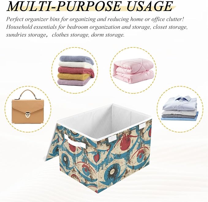 Storage Cube with Lid Retro Eye Pattern Print 16.5×12.6×11.8 IN Collapsible Large Capacity Foldable Storage Basket Bin Organizer
