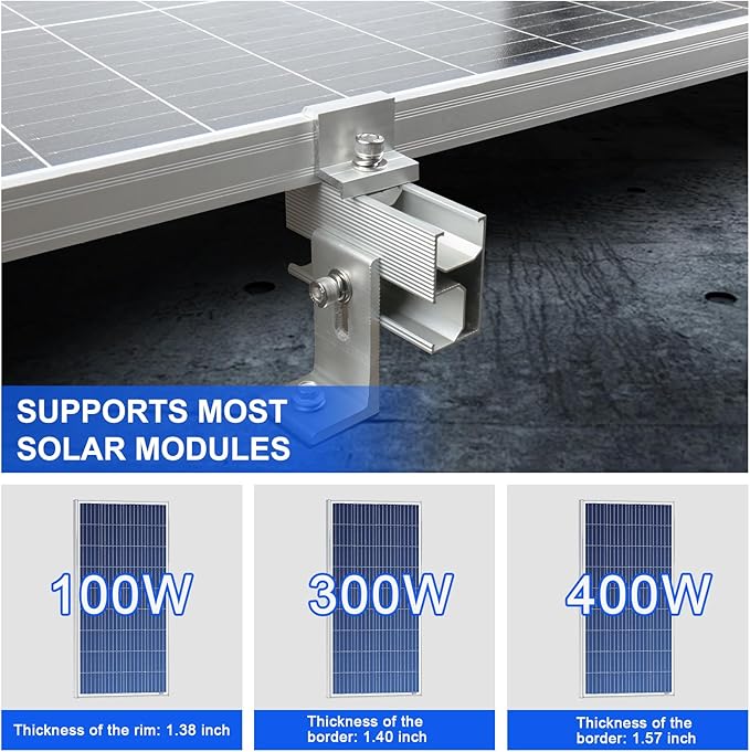 10PCS Solar Panel Mounting Brackets Solar Panel Mount for 1-4PCS Thickness 1.4” Solar Panels Solar Panel Brackets with 10x 6 Mini Rails 4X Water Drain Clips for ShingleSlateMetal and Tin Roof