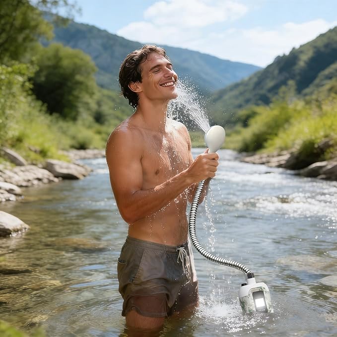 Portable Shower for Camping [Long-Lasting] 2000mAh Rechargeable Camping Shower with Intelligent LED Display IPX7 Waterproof Outdoor Camp Pump for Hiking Travel Car Pet