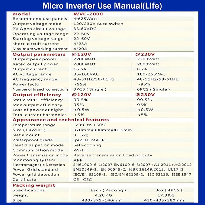 MPPT Solar Inverter Grid Tie Micro Inverter Smart WiFi APP Control IP65 WaterproofAC Automatic Identification Power InvertersGrid Tie MPPT Micro Inverter 800W
