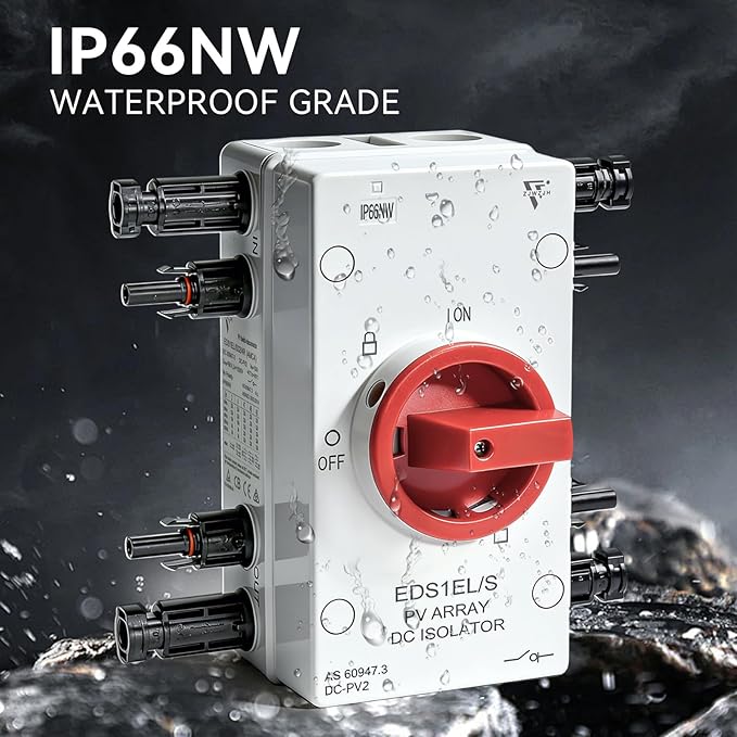 Solar Disconnect Switch 4-Pole DC1500 32A Isolator Solar Switch with Enclosure for Rooftop Solar Systems RVs and Boat Waterproof IP66 Red