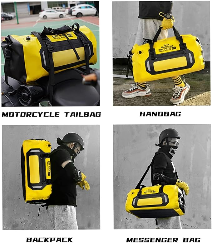 Waterproof Duffel Bag for Men/Women Roll-top Dry Backpack Duffel Bag with Quick-fixed Straps Motorcycle Tail Saddle Bag for Motorcycling Rafting Boating Kayaking Travel 80L-Black