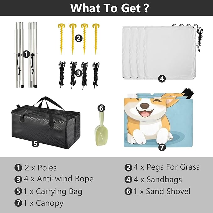 ALAZA Corgi Dogs Flower Pattern Beach Tent Sun Shelter Portable Canopy Sunshade for Outdoor Camping Picnics Backyard Fun 10x9 ft