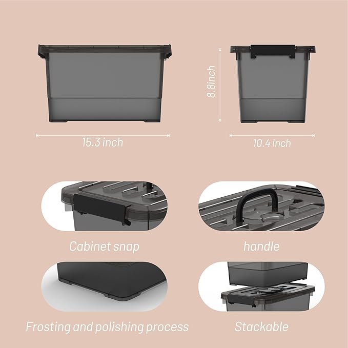 Plastic Storage Bins with Latching Lids.3 Packs Stackable Storage Containers for Organizing.Large Clear Black Storage Box for GarageClosetKitchen.17 QT
