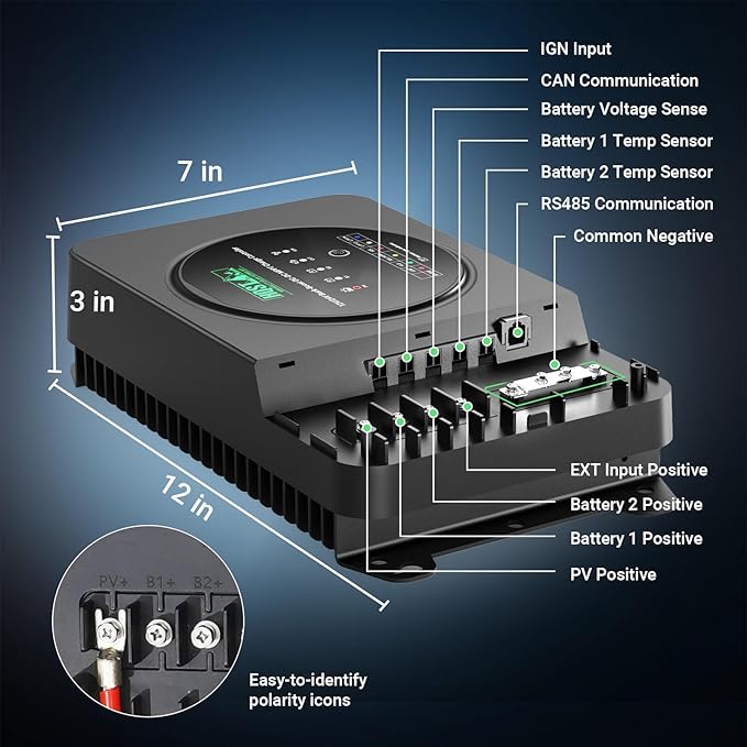 HQST 12V/24V 30A DC to DC Charger Buck Boost Battery Charger MPPT Solar Charge Controller Dual Input Charger with Smart Bluetooth APP Control for LiFePO4 Sealed AGM Gel Flooded Batteries
