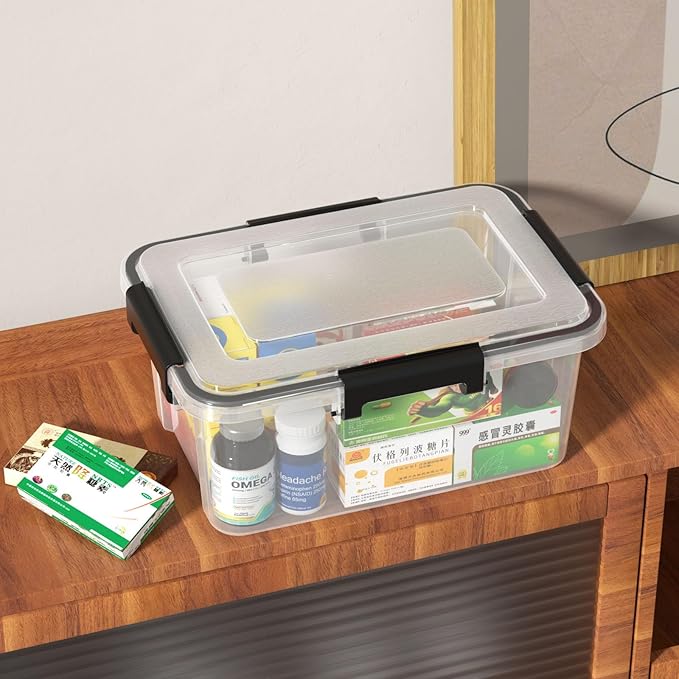 6 Packs 12 Quart WeatherPro Plastic Storage Bins with Lids Stackable Gasket Box with Tight Seal