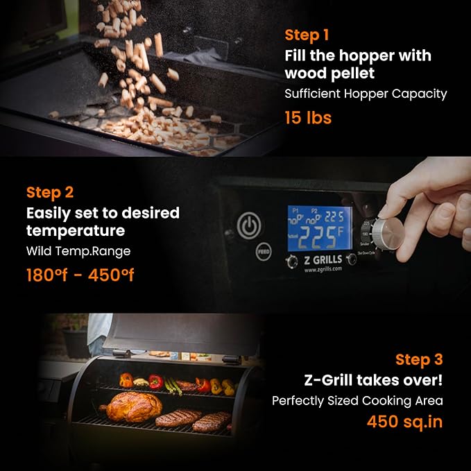 Z GRILLS Electric Wood Pellet Grill Smoker with PID 3.0 Controller 450°F Max Temperature 8-in-1 Outdoor Grill &amp Smoker 459 Square Inches Cook Area Meat Probes Rain Cover (450E PRO)