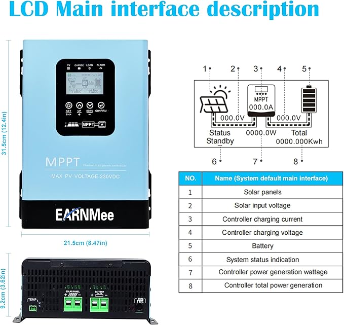 120A MPPT Solar Charge Controller12V 24V 36V 48V 60V 72V 84V 96V Solar Battery Regulator PV Max 230V for Sealed Lead Acid Gel and Lithium Battery (120A)