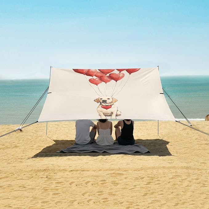 ALAZA Labrador Floating Heart Balloons Beach Tent Sun Shelter Portable Canopy Sunshade for Outdoor Camping Picnics Backyard Fun 10x9 ft