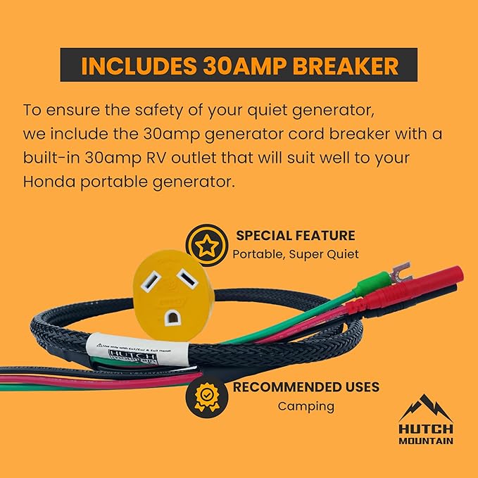 Hutch Mountain Power Grip Parallel Cable - Compatible with Honda Generator Eu2200i 1000i &amp 2000i RV Cable w/ 30 amp Generator Cord Breaker Parallel Kit with Built Handle