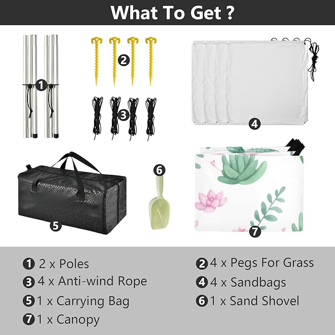 Beach Canopy with Windproof Ropes &amp Sandbags Beach Tent Sun Shade Sun Shelter for Camping Trips Fishing Backyard Fun or Picnics Cactus