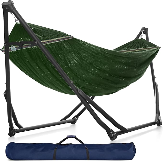 Tranquillo UniGen Hammock/Hammock with Stand for Outside Double Hammock for 2 Persons Foldable Portable Hammock Stand 600 lbs Capacity/Portable Hammock with Stand Foldable Moss Green