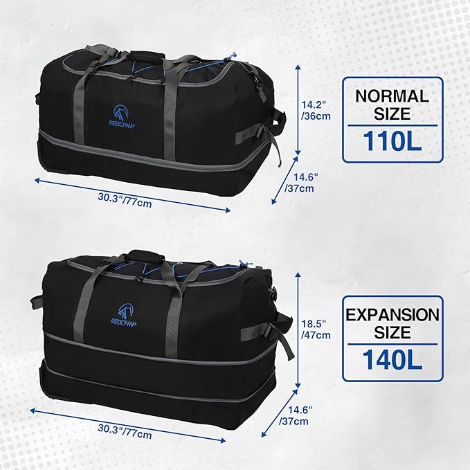 REDCAMP 85L/120L/140L Foldable Duffle Bag with Wheels Large Travel Duffel Bag