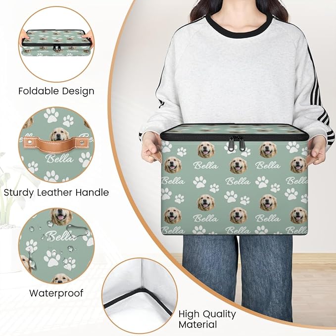 Custom Storage Bins with Zipper Lid Personalized Dog Print Fabric Lidded Storage Baskets Boxes Foldable Cubes Clothes Organizer Container