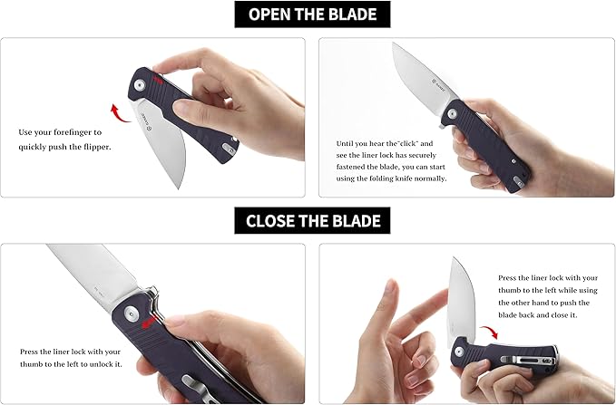Firebird Ganzo G769-PL EDC Folding Pocket Knife Razor Sharp D2 Stainless Steel Blade G10 Handle with Clip Outdoor Pocket Knife Hunting Fishing Hiking Folder Best Gift for Men (Purple)