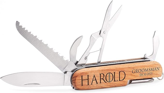 Set of 3 - Personalized Groomsmen Gift for Wedding Custom Multitool Groomsmen Proposal Gift Solid Wood Laser Engraved Multi Tool -Free Engraving