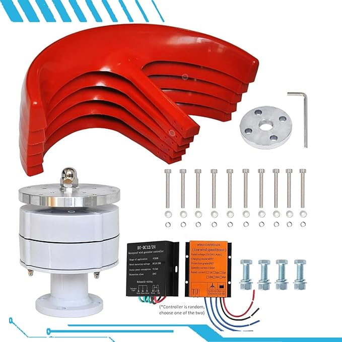 16000W Wind Turbines Generator5 Blades 12V/24V/48V Vertical Axis Wind Turbines Generator Kit3 Phase AC Permanent Magnet Generator Kit for Home Hybrids Streetlight Use(Red48V)