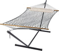 SUNCREAT Rope Hammock with Stand Included Portable Double Hammock with Soft Pillow Gray