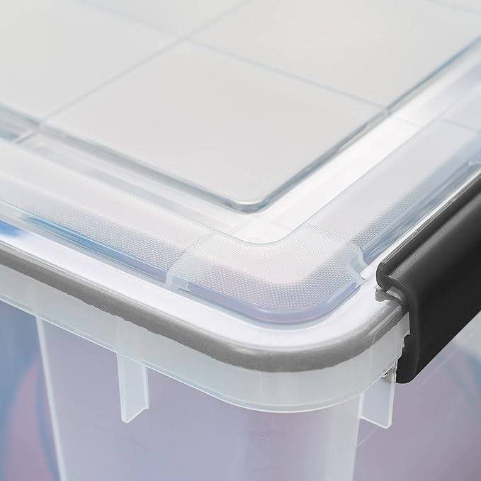 IRIS USA 156 Qt Storage Box with Gasket Seal Lid BPA-Free Made in USA - Heavy Duty Moving Containers with Tight Latch Weather Proof Tote Bin WEATHERPRO - Clear/Black