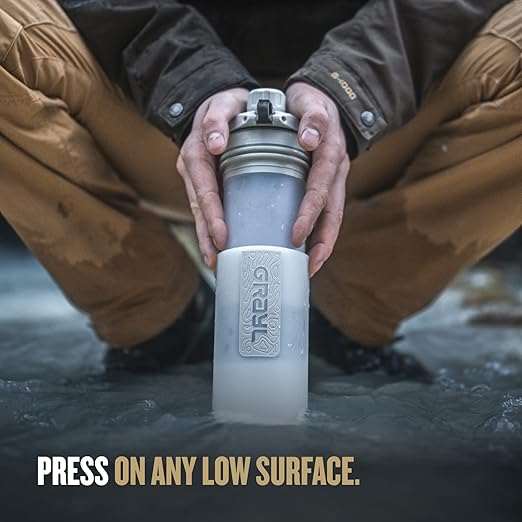 GRAYL GeoPress 24 oz Water Purifier Bottle - Filter for Hiking Camping Survival Travel (Peak White)