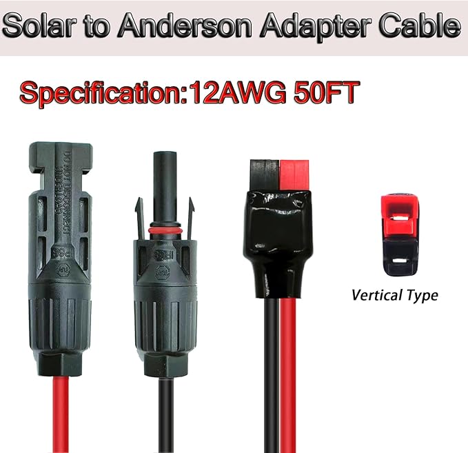 12AWG 50FT Solar to ADS Adapter Charge Cable for Solar GeneratorSolar Charge Controller and Portable Power Stations (12AWG 50FT Vertical)