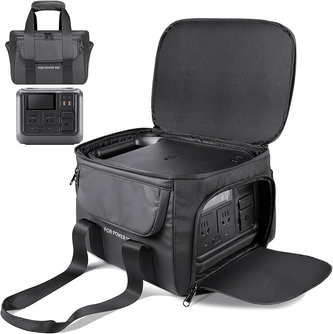 sarlar Carrying Case Compatible with DJI Power 500 Portable Power Station Travel Storage Bag Anti-collision Scratch-proof Waterproof with Back and Sides Pockets for Charging Cable and Accessories