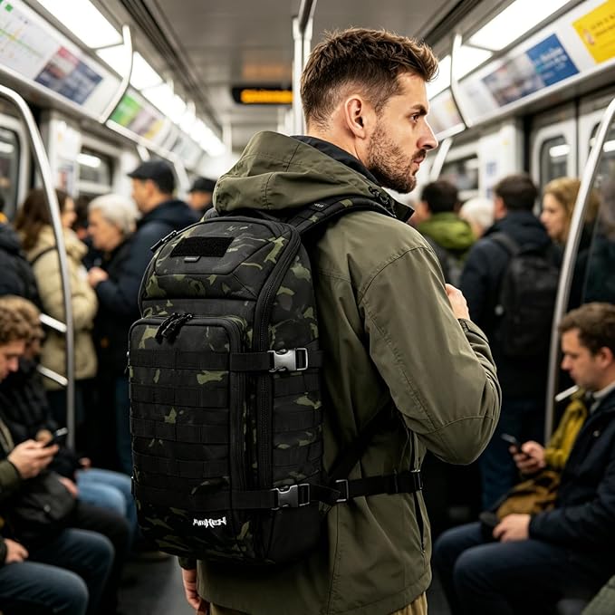 AMHEH 20L 1050D Slim Tactical Backpack - 13 Laptop Suspended Protection Heavy Duty Urban Commuting Everyday Carry Daypack Black Camo