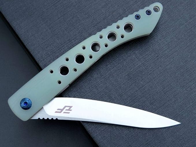 Eafengrow EF943 EDC Folding Knife D2 Steel Blade G10 Handle Flipper Knifes with Pocket Clip for Camping Hiking Survival Outdoor(jade)