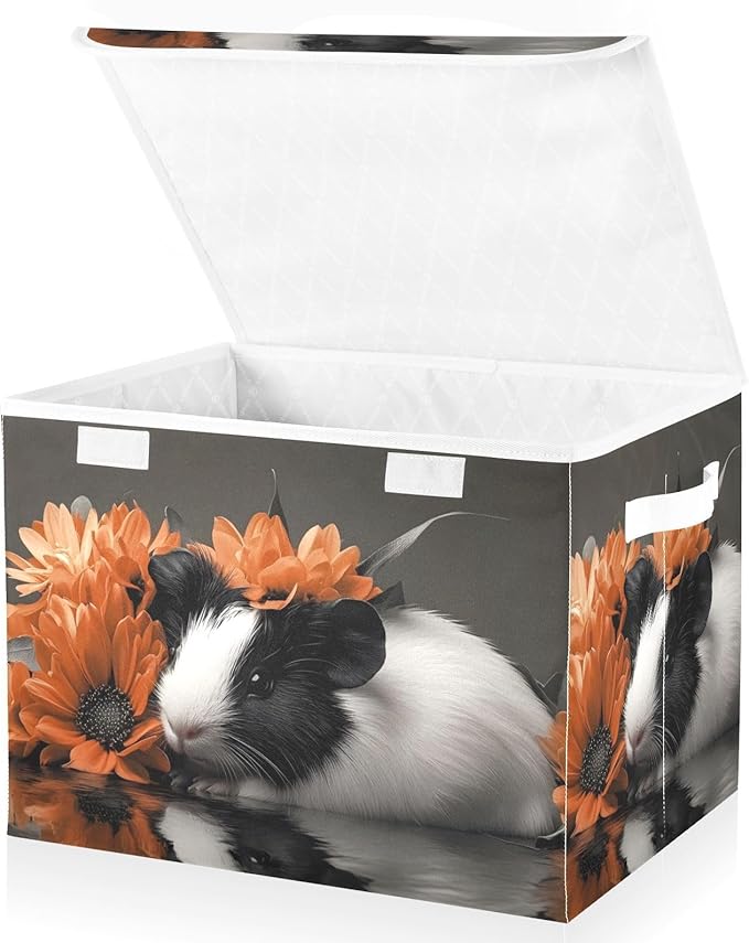 AIXIWAWA Lidded Storage Cube (Guinea Pig Flower) Fabric Foldable Closet Bins with Flip Lid and Handles Organizer Basket Container 16.5 x 12.6 x 11.8 IN