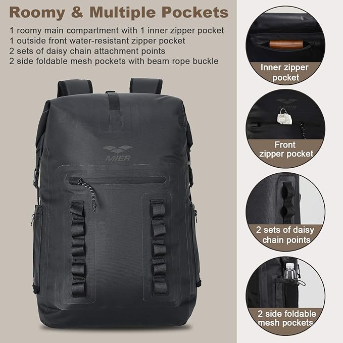 MIER Dry Bag Waterproof Backpack 30L Dry Sack Heavy Duty Roll-Top Closure for Kayaking Beach Boating Swimming Surfing