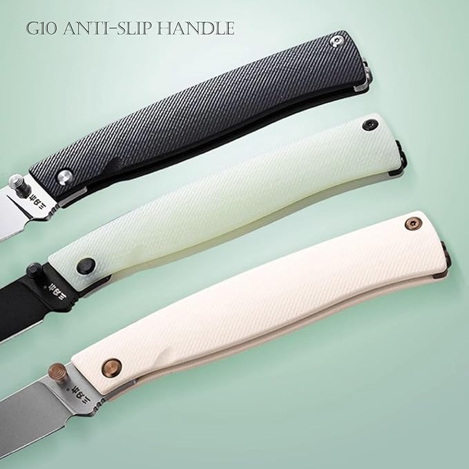 Sanrenmu Folding Knife with Pocket Detachable Clip 3.15 12C27 Steel Blade G10 Handle Foldable Knife 190mm/ 7.48 Full Length Utility 311L for EDC Outdoor Camping Hiking (Green)