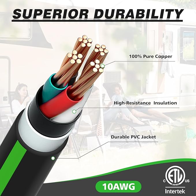 4 Prong 30 Amp Extension Generator Cord 15FT NEMA L14-30P/L14-30R Standard Plug 125/250 Volt Up to 7500 Watts Twist Lock Power Cord for Manual Transfer Switch (Black&ampGreen)