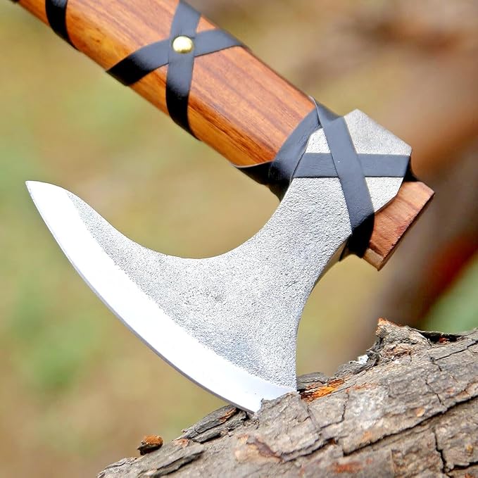 Viking Axe of Ragnar Lothbrok Hunting Axe with Rosewood Handle - Hand-Forged High Carbon Steel Sharp Blade Handmade Camping Axes Hatchet-Norse Ax Tomahawk Vikings Bearded Axes with Leather Sheath