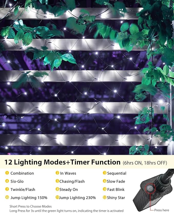 2 Pack 12 x 5FT 360 LED Christmas Net Lights Outdoor for bushes Waterproof IP65 12 Modes Connectable Extendable Bush Net Christmas Lights Outdoor Mesh Light for Bushes Tree Yard Garden White