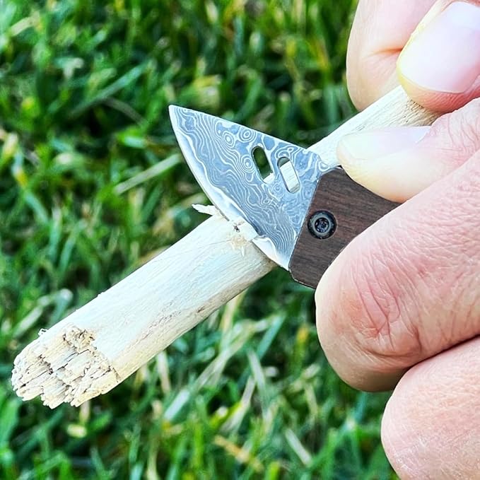 Edge &amp Pop Mini Damascus Pocket Knife and Dual Grit Whetstone Bundle
