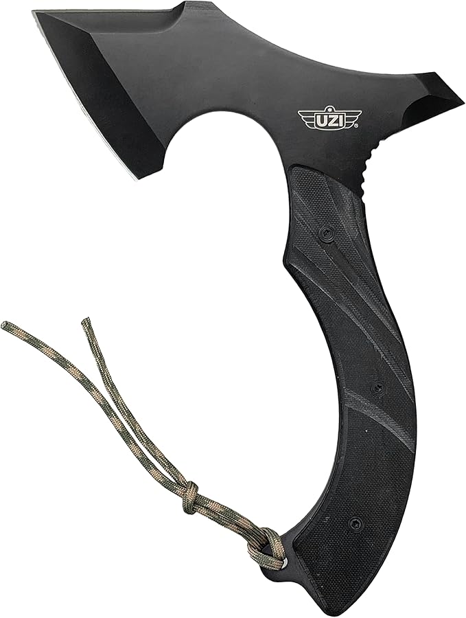 Uzi UZK-Axe-2 Masada Axe with 7-Inch Blade Reinforced Striker Tip Full Tang G10 Handle Tactical Throwing Chopping Axe for Outdoor Hiking Camping Black Stainless Steel Double Edged