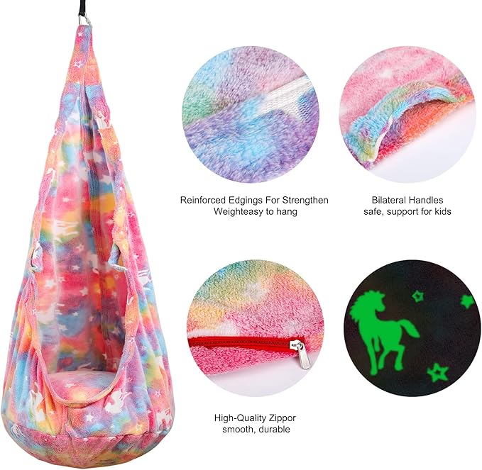 Kids Pod Swing Seat Sensory Swing Chair with PVC Inflatable Cushion Hanging Hammock Chair for Indoor and Outdoor Use