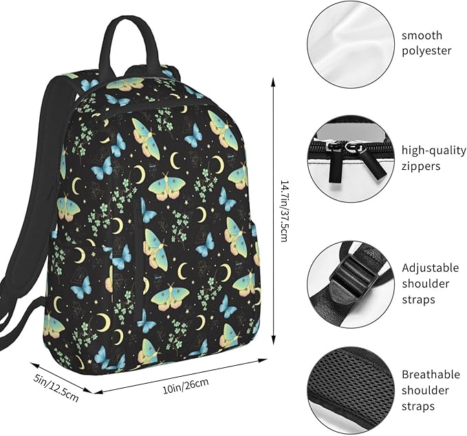Travel Backpack goth moon moth Butterfly Daypack