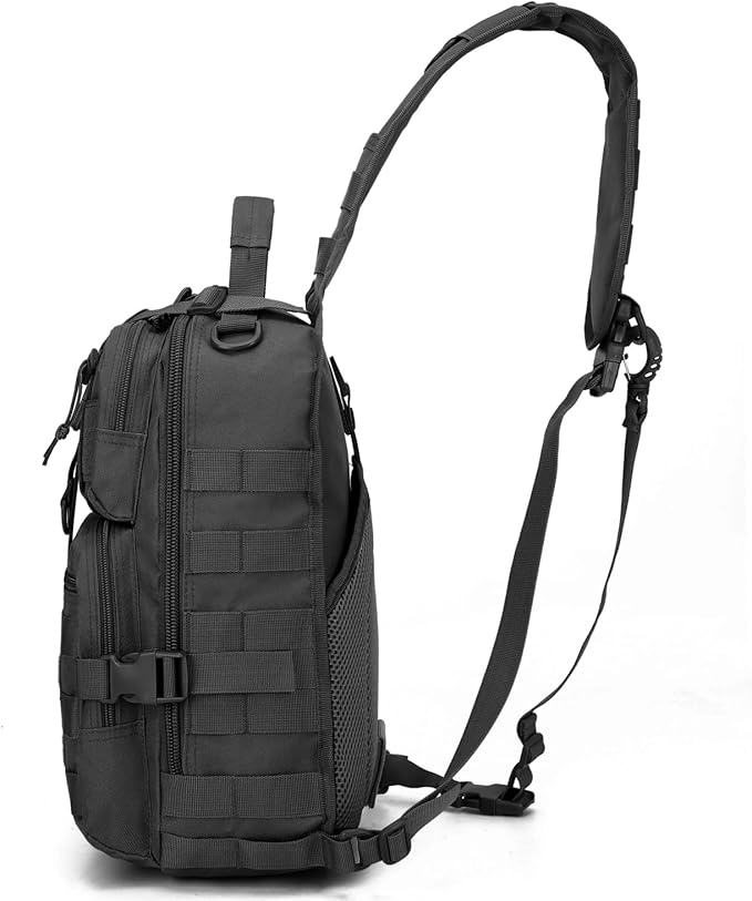 Tactical Sling Bag Backpack Military Rover Shoulder Pack EDC Molle Assault Range Bag for Men Ambidextrous(Black)