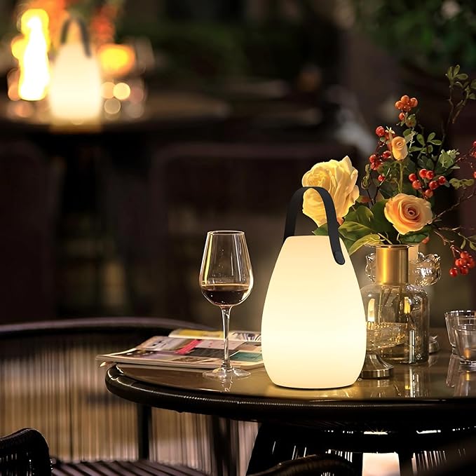 uuffoo Rechargeable Portable Table Lamp Cordless RGB Lantern with Remote Decorative LED Night Light IP44 Waterproof Indoor Outdoor Lamp for Bedroom Patio Garden Wedding Party