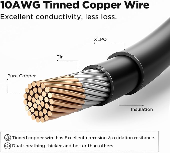 20FT 10AWG Solar Extension Cable (Red + Black) 30A/1000V DC IP68 Waterproof PV Wire with Compatible Quick Connectors for Connecting Solar Panels Controllers and Solar Systems