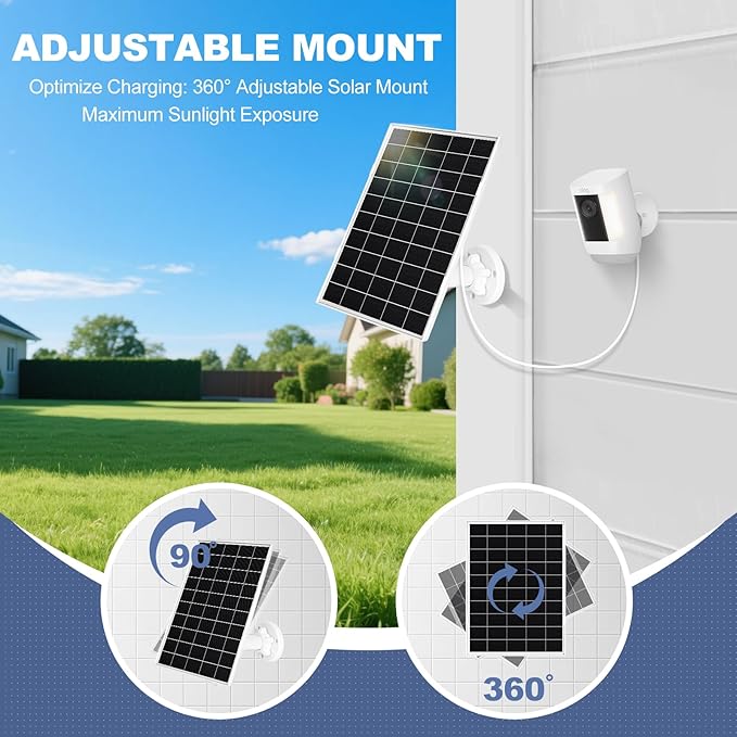 2 Pack 8W Solar Panel for Ring Camera Outdoor Wireless Compatible with Outdoor Cam (Stick Up Cam) Outdoor Cam Plus Stick Up Cam Pro Spotlight Cam Battery/Plus/Pro Fast Charging