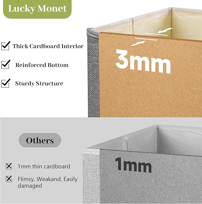 Lucky Monet 3PCS Storage Bins with Zipper Lids 10x8x7 Foldable Lidded Fabric Storage Boxes Baskets Cotton Linen Closet Shelf Clothes Organizer Container with Handles &amp Label Pocket (Grey Small