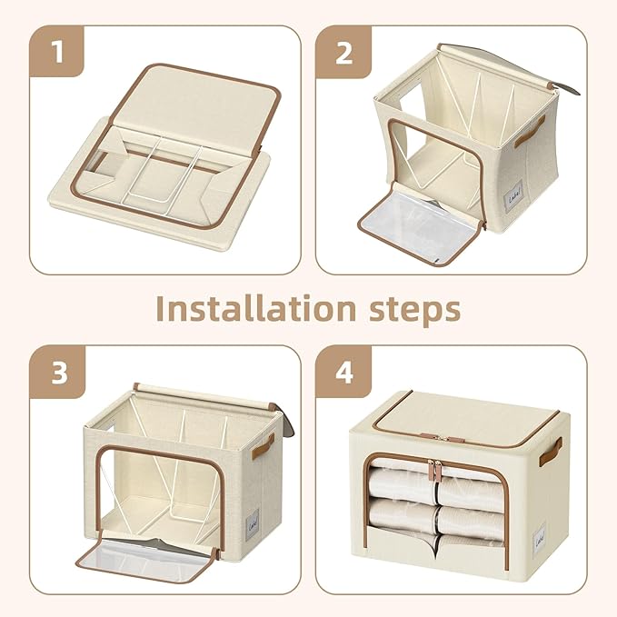 FHSQX 6 Pack Clothes Storage Bins - Foldable Storage Bins for Clothes Fabric Storage Box with Metal Frame (Beige 19.7x15.7x13.8 inch)