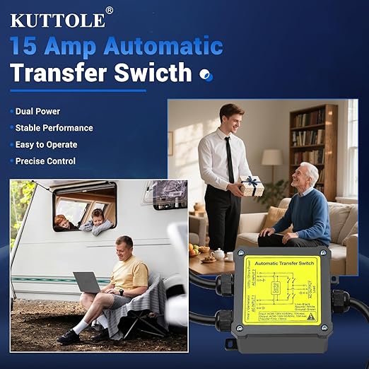 15 Amp Transfer Switch Dual Power Automatic Transfer Switch Relay ATS for RV Home Generator Inverter