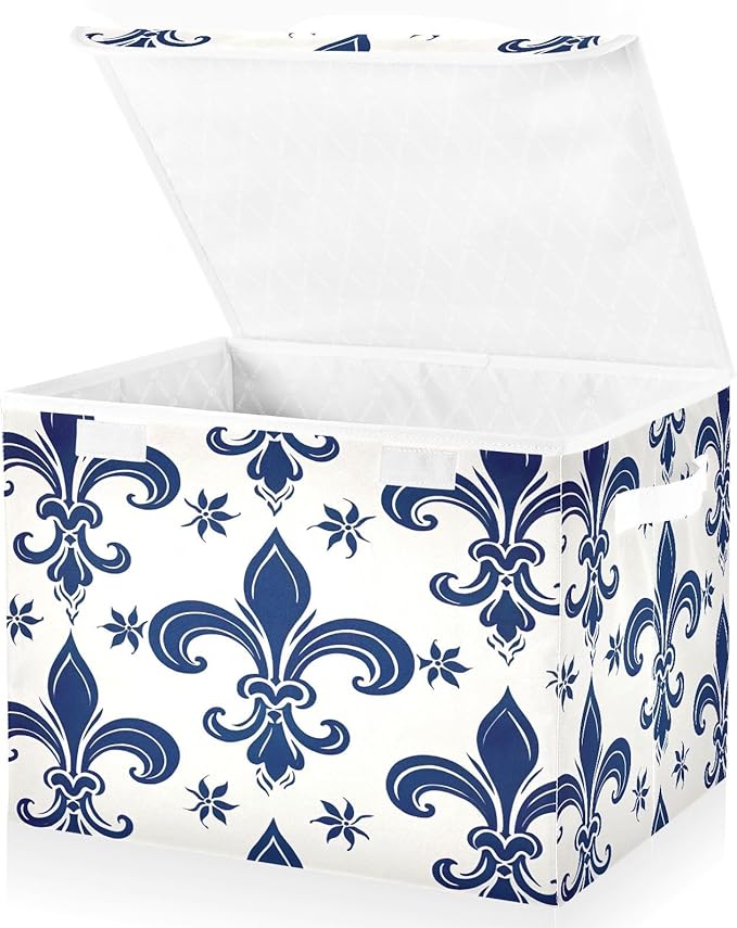 Storage Baskets with Lids Mardi Gras Collapsible Bins Stackable Fabric Linen Baskets Closet Organizer Container for Decorations 16.5x12.6x11.8