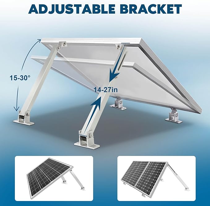 GCCSJ 2 Sets Solar Panel Mounting Brackets 14-27 inch Adjustable Solar Panel Tilt Mount Brackets Aluminum Alloy Solar Panel Mounting Kit Suitable for 100-450W Solar Panels for RV Roof Boat Camping