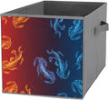 Fabric Storage Bins with Handles Yellow Blue Ice Fire Foldable Collapsible Cube Organizer for Shelves Multi-Purpose Box for Bedroom Living Room Closet